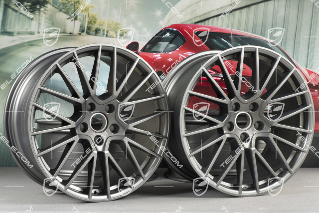 21" Komplet felg Cayenne RS Spyder, 11J x 21 ET58 + 9,5J x 21 ET46, Platinum satynowy półmat