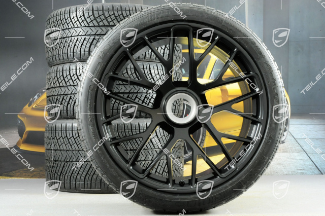 20" Turbo S Zentralverschluss Winterräder Satz für Turbo S, Felgen 8,5J x 20 ET51 + 11J x 20 ET59 + Michelin Pilot Alpin PA4 Winterreifen 245/35 R20+295/30 R20, RDK-Sensoren, schwarz seidenmatt