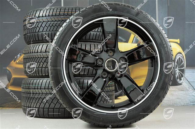 19" Koła zimowe komplet, Cayman S, 8J x 19 ET57 + 9,5J x 19 ET45, opony zimowe Continental WinterContact TS 830P 235/40 R19 + 265/40 R19, z czujnikami RDK, czarne