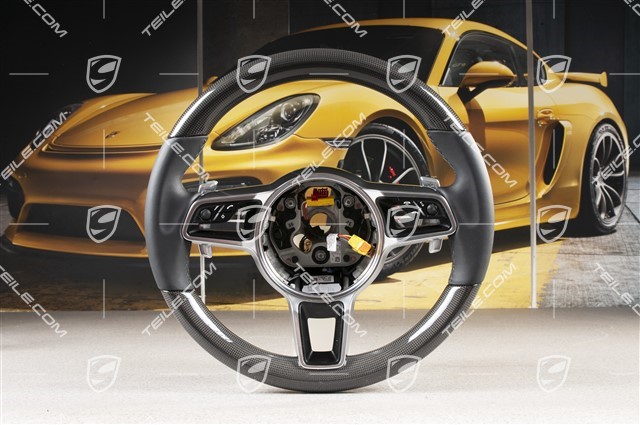 Sports multifunction steering wheel, 3-spoke, Carbon, Leather, Black