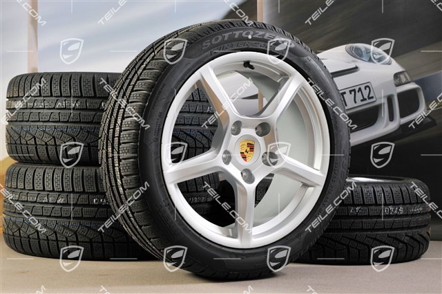 18" Boxster koła zimowe komplet, 8J x 18 ET57 + 9J x 18 ET47 + opony zimowe Pirelli Sottozero II 235/45 R18 + 265/45 R18, bez czujników ciśnienia RDK