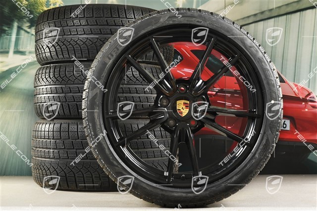 19"+20" Carrera Winterräder Satz, Felgen 8,5J x 19 ET52 + 11J x 20 ET66 + Pirelli Winterreifen 235/40 R19 + 295/35 R20, mit RDK-Sensoren, in Schwarz Hochglanz