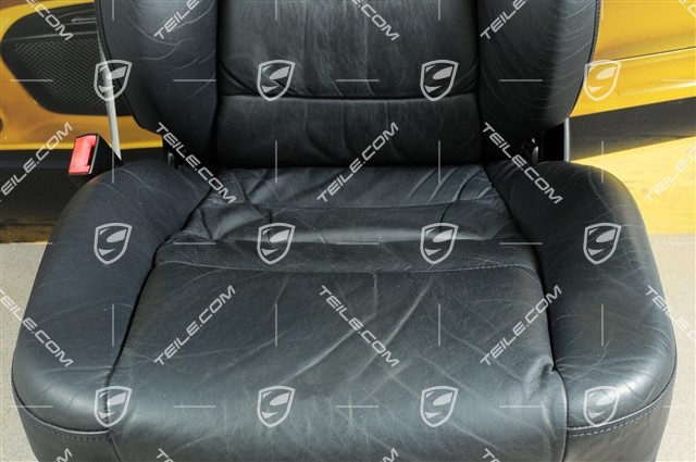 Fotel, regulowane manualnie, podgrzewane, skóra, granatowy, fałdowane, uszkodzony, L