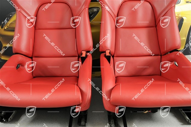 Sportowe fotele kubełkowe, składane, podgrzewane, skóra, Bordeaux Red, komplet L+R