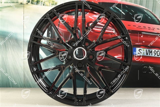 21" Komplet felg Cayenne RS Spyder Design, 11J x 21 ET58 + 9,5J x 21 ET46, czarny wysoki połysk