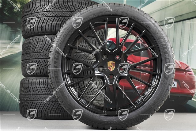 21" Cayenne RS Spyder Winterräder Satz, Felgen 9,5J x 21 ET46 + 11,0J x 21 ET58 + Michelin Winterreifen 275/40 R21 + 305/35 R21, mit RDK-Sensoren, schwarz seidenmatt