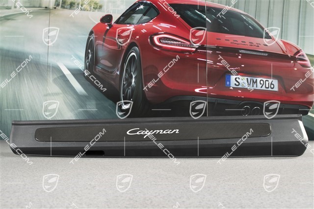 Scuff plate, carbon, with "Cayman" logo, R