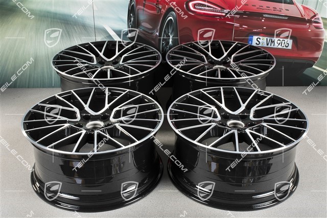 21-inch wheel rim set Cayenne RS Spyder, 11J x 21 ET49 + 9,5J x 21 ET46, for Cayenne Coupé, black high gloss