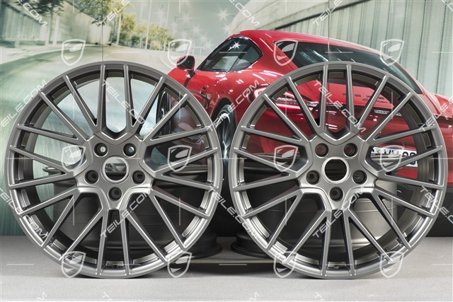 21" Komplet felg Cayenne RS Spyder, 11J x 21 ET58 + 9,5J x 21 ET46, Platinum satynowy półmat