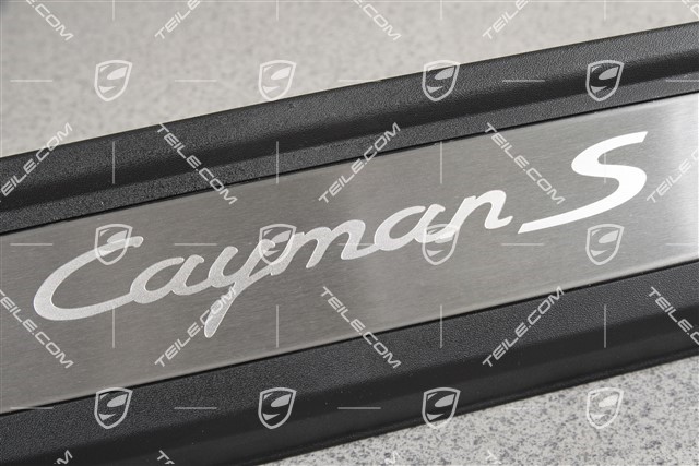 Scuff plate, Stainless steel, with "Cayman S" logo, L