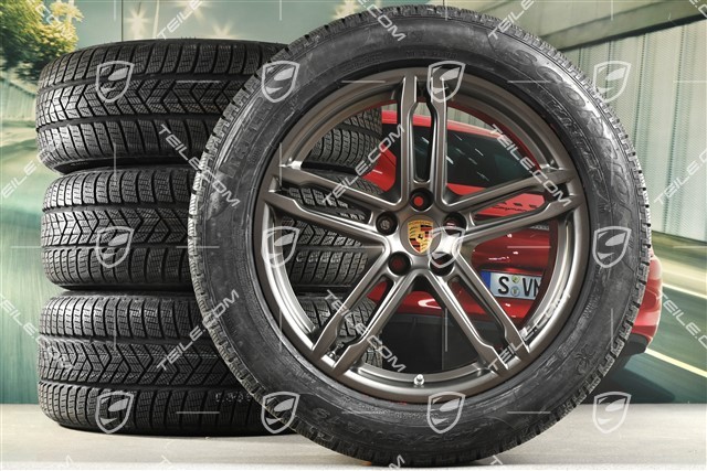 19" "Macan Turbo" Winterräder Satz, Felgen 8J x 19 ET21 + 9J x 19 ET21, Pirelli Winterreifen 235/55 R 19 + 255/50 R 19, mit RDK-Sensoren,  platinum seidenmatt