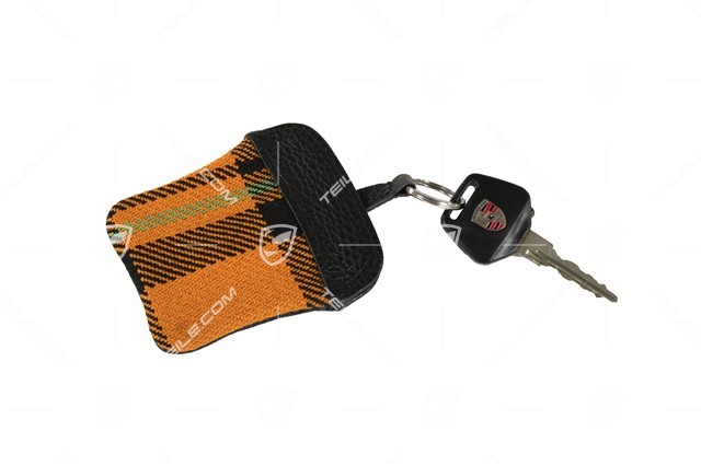 Porsche Classic Schlüssel-Etui, mit geprägtem Porschewappen, Schottenkaro orange