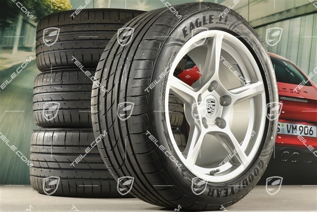 18" Boxster IV summer wheels set, rims 8J x 18 ET57 + 9,5J x 18 ET49,  Good Year  Eagle F1 summer tires 235/45 R18 + 265/45 R18