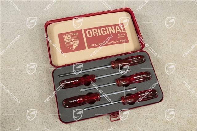 Porsche Classic screwdriver tool kit set in steel case, plastic, 5 parts