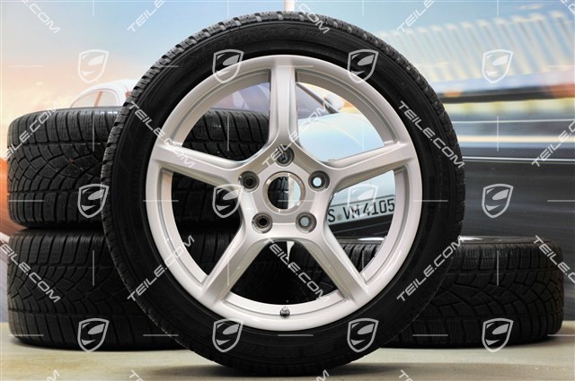 18" Boxster Winterräder Satz, 8J x 18 ET57 + 9J x 18 ET47 + Winterreifen Dunlop 235/45 R18 + 265/45 R18, ohne RDK-Sensoren