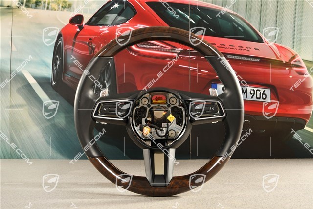 Multi-function steering wheel, PDK, Walnut Root, Leather black