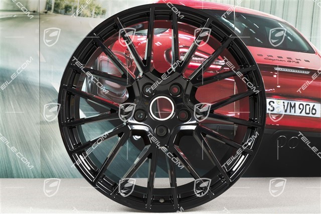 21-inch wheel rim set Cayenne RS Spyder, 11J x 21 ET49 + 9,5J x 21 ET46, black high gloss, for Cayenne Coupé