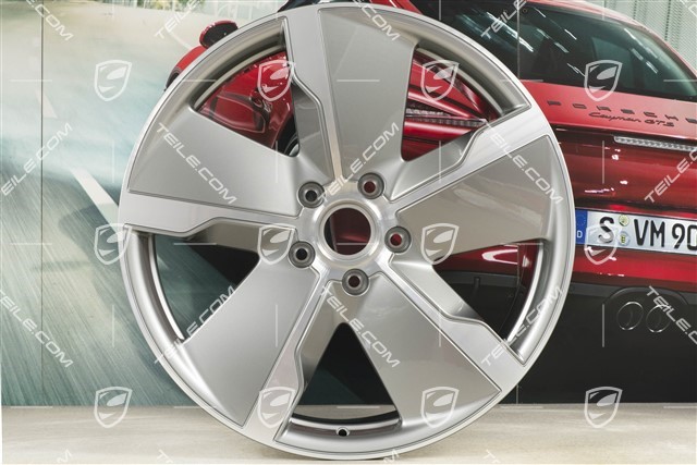 21" Felga Taycan Exclusive Design, 9,5J x 21 ET60, srebrna Platinum Silver, przednia, R