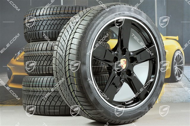 19" Koła zimowe komplet, Cayman S, 8J x 19 ET57 + 9,5J x 19 ET45, opony zimowe Continental WinterContact TS 830P 235/40 R19 + 265/40 R19, bez czujników RDK, czarne