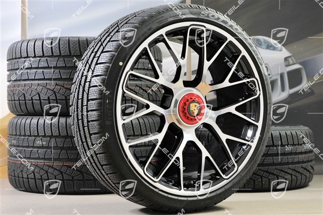 GT3 20" Winterräder Satz "Turbo S" Zentralverschluss, 9J x 20 ET51 + 11J x 20 ET59 + Pirelli Winterreifen 245/35 R20+295/30 R20, RDK-Sensoren