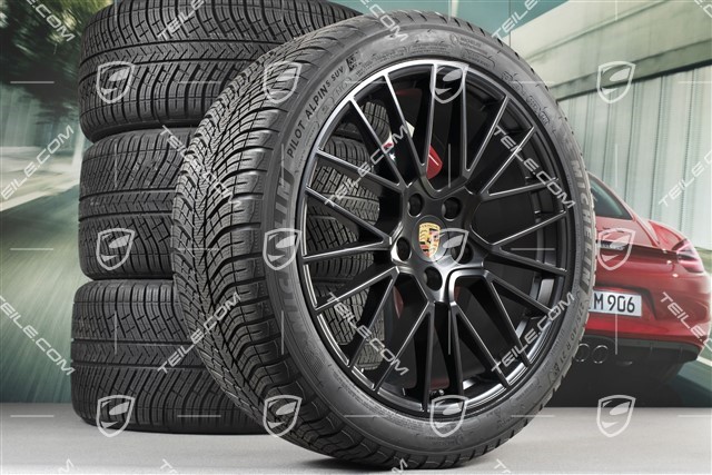 21" Cayenne RS Spyder Winterräder Satz, Felgen 9,5J x 21 ET46 + 11,0J x 21 ET58 + Michelin Winterreifen 275/40 R21 + 305/35 R21, mit RDK-Sensoren, schwarz seidenmatt