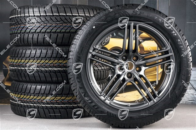 19" "Macan Design" Winterräder Satz, Felgen 8J x 19 ET21 + 9J x 19 ET21 + NEUE Dunlop Winterreifen 235/55 R 19 + 255/50 R 19, mit RDK-Sensoren, Platinum Seidenmatt