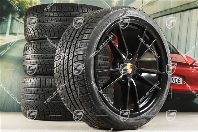 19"+20" Carrera Winterräder Satz, Felgen 8,5J x 19 ET52 + 11J x 20 ET66 + Pirelli Winterreifen 235/40 R19 + 295/35 R20, mit RDK-Sensoren, in Schwarz Hochglanz