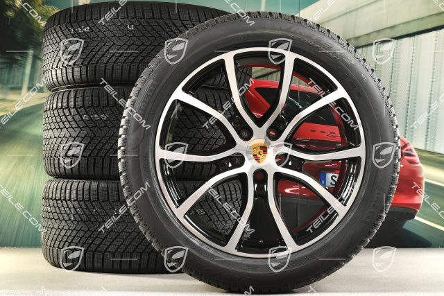 21" Cayenne COUPE Exclusive Design Winterräder Satz, Felgen 9,5J x 21 ET46 + 11,0J x 21 ET49 + Pirelli Scorpion Winter 2 Winterreifen 285/45 R21 + 305/40 R21, mit RDK-Sensoren, schwarz hochglanz