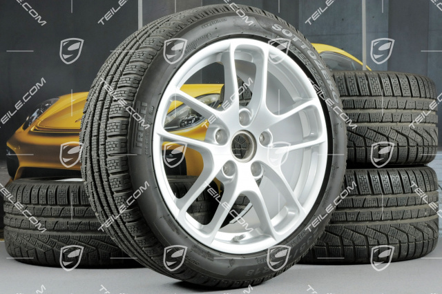 18" komplet kół zimowych "Cayman", felgi 8J x 18 ET57 + 9J x 18 ET47 + opony zimowe Pirelli SottoZero2 N0 235/45 R18 + 265/45 R18, z czujnikami ciśnienia