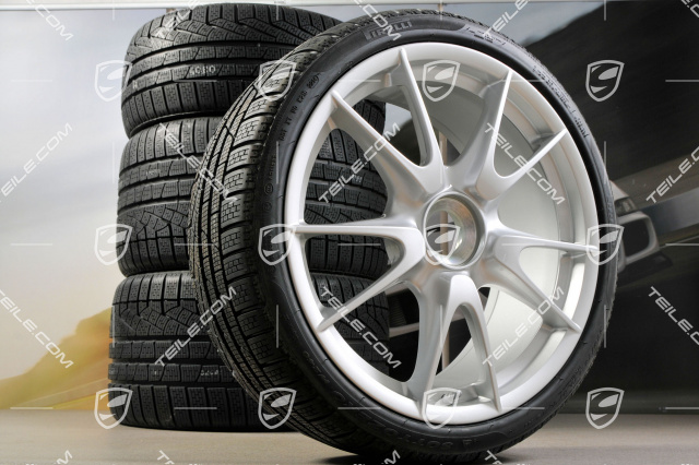 19" GT3 Zentralverschluss Winterräder Satz, Felgen 8,5J x 19 ET53 + 11J x 19 ET67 + Pirelli Winterreifen 235/35 R19 + 295/30 R19, mit RDK-Sensoren