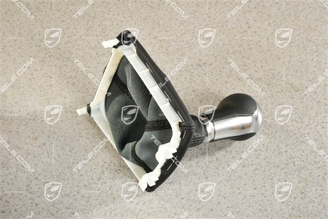 Schaltknauf /Schalthebelknopf mit Schaltmanschette Leder, 6-Gang Schaltgetriebe, Schwarz