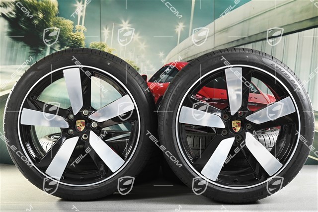 22-inch "Macan Sport" summer wheels set, rims 9J x 22 ET29 + 11J x 22 ET47 + NEW Goodyear summer tyres 255/40 R 22 + 295/35 R 22, black high gloss