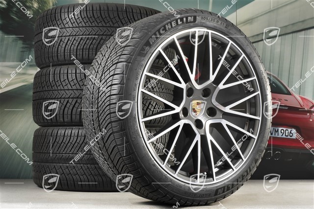 21" Cayenne RS Spyder Winterräder Satz, Felgen 9,5J x 21 ET46 + 11,0J x 21 ET58 + Michelin Winterreifen 275/40 R21 + 305/35 R21, mit RDK-Sensoren, Titanium