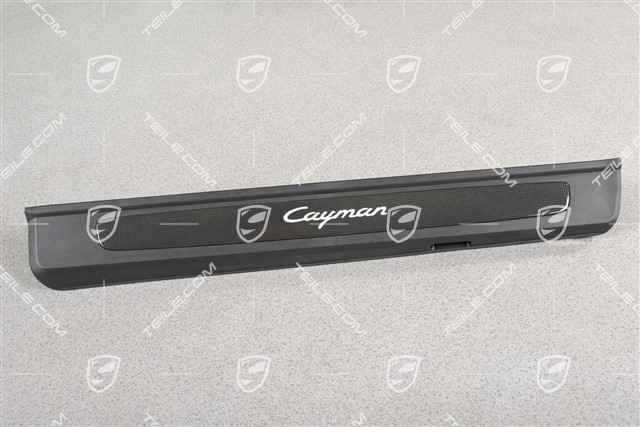 Scuff plate, carbon, with lighting, with "Cayman" logo, L