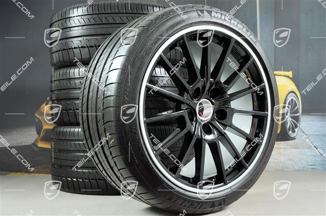20-inch Panamera Sport summer wheel set, rims 9,5J x 20 ET 65 + 11,5 J x 20 ET 63, summer tyres 255/40 ZR20 + 295/35 ZR20, black, with TPM