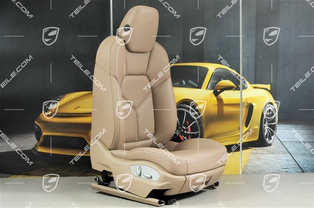 Fotel, elektryczna regulacja, skóra, Light tartufo, herb Porsche, R