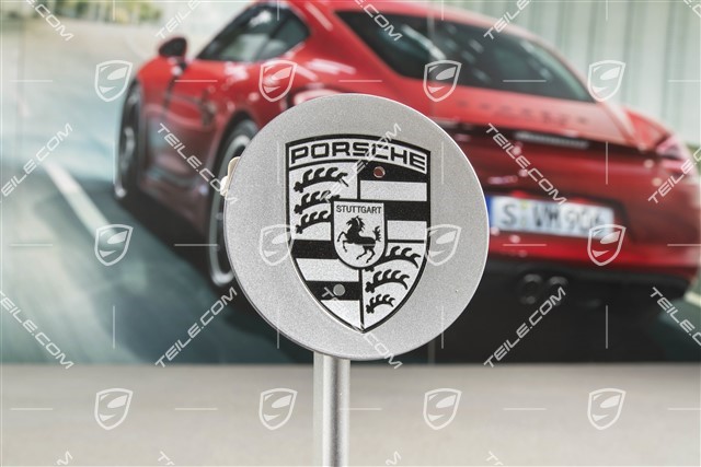 Radzierdeckel, konkav, Porsche Wappen schwarz, titan-metallic