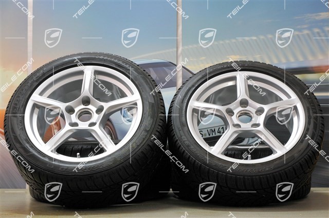 18" Boxster Winterräder Satz, 8J x 18 ET57 + 9J x 18 ET47 + Winterreifen Dunlop 235/45 R18 + 265/45 R18, ohne RDK-Sensoren