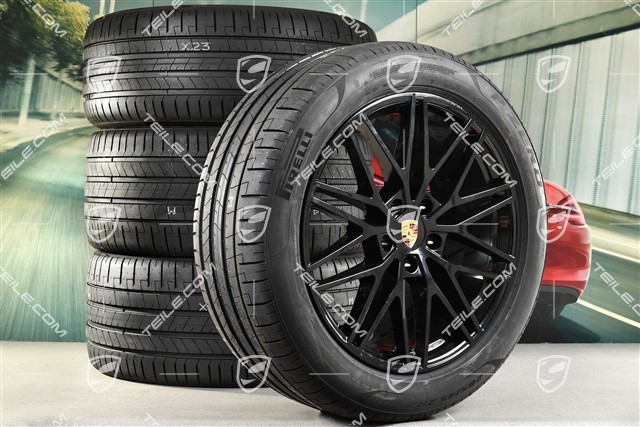 21-inch Cayenne RS Spyder Design summer wheel set, rims 9,5J x 21 ET46 + 11,0J x 21 ET58 + NEW Pirelli P Zero summer tyres 285/45 R21 + 315/40 R21, with TPMS, black high gloss