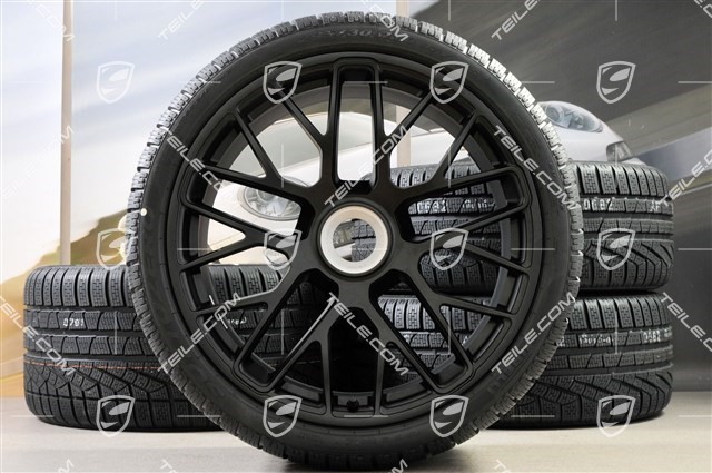 GT3 20" Winterräder Satz "Turbo S" Zentralverschluss, 9J x 20 ET51 + 11J x 20 ET59 + Pirelli Winterreifen 245/35 R20+295/30 R20, RDK-Sensoren, Schwarz-seidenmatt