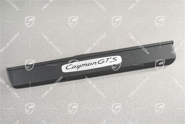 Scuff plate, Stainless steel, with "Cayman GTS" logo, R