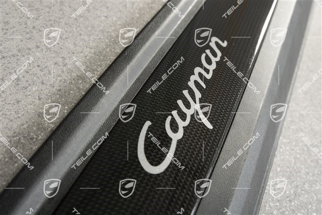 Scuff plate, carbon, with "Cayman" logo, R