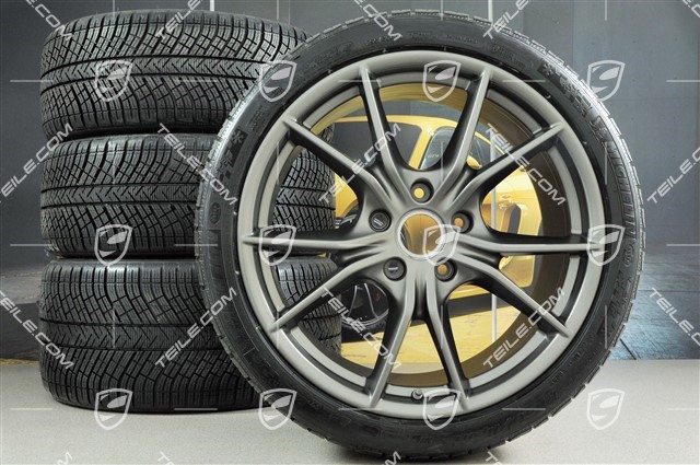 20-inch winter wheels set Carrera S (IV), used rims 8,5J x 20 ET49 + 11J x 20 ET78 + NEW Michelin Pilot Alpin PA4 N1 winter tyres 245/35 R20 + 295/30 R20, in platinum