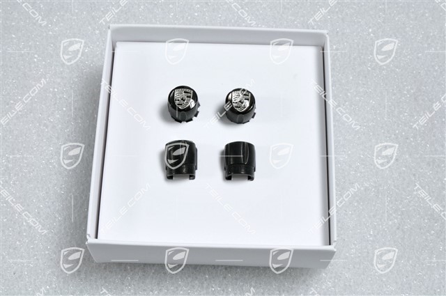 Valve cap, black, crest black-white, set for cars without TPM