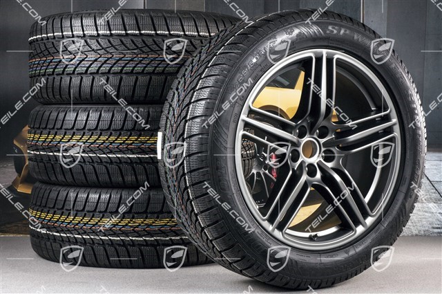 19" "Macan Design" Winterräder Satz, Felgen 8J x 19 ET21 + 9J x 19 ET21 + NEUE Dunlop Winterreifen 235/55 R 19 + 255/50 R 19, mit RDK-Sensoren, Platinum Seidenmatt