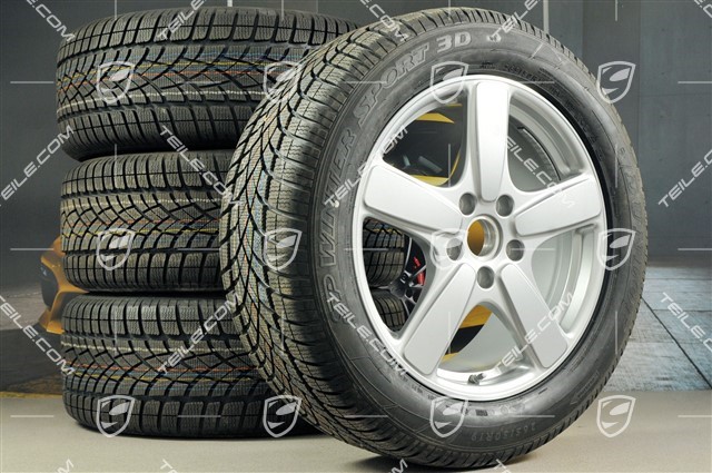 19" Winterräder Satz Cayenne Sport Classic, Felgen 8,5J x 19 ET59 + Dunlop Winterreifen 265/50 R19, in GT-Silber Metallic, mit RDK-Sensoren