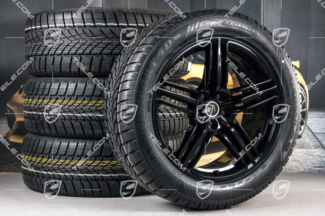 19" "Macan Design" Winterräder Satz, Felgen 8J x 19 ET21 + 9J x 19 ET21 + Dunlop Winterreifen 235/55 R 19 + 255/50 R 19, mit RDK-Sensoren, schwarz hochglanz