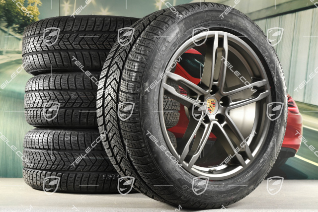 19" "Macan Turbo" Winterräder Satz, Felgen 8J x 19 ET21 + 9J x 19 ET21, Pirelli Winterreifen 235/55 R 19 + 255/50 R 19, mit RDK-Sensoren,  platinum seidenmatt