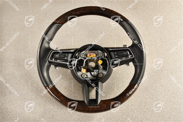 Multi-function steering wheel, PDK, Walnut Root, Leather black