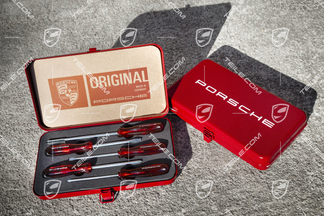 Porsche Classic screwdriver tool kit set in steel case, plastic, 5 parts